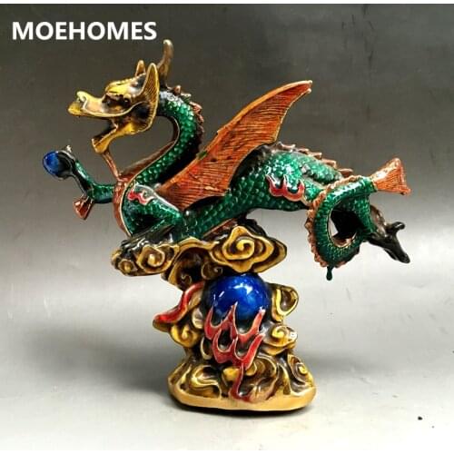 MOEHOMES Chinas ancient cloisonne bronze fengshui fly dargon statue Incense burner home decoration Metal crafts
