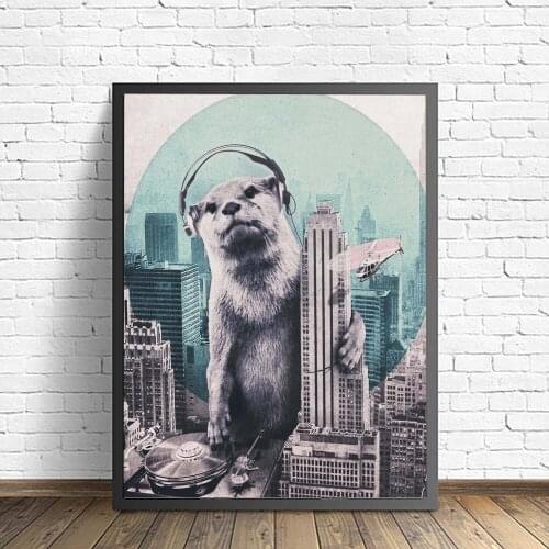 Home Decoration Wall Art Canvas Painting Poster DJ Otter Embraces City Poster Nordic Style Modular Pictures Prints For Kids Room