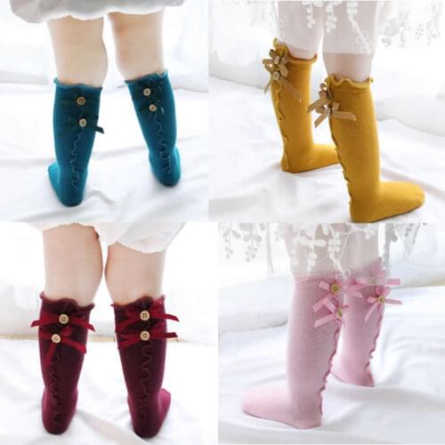 Kids baby socks knee high infant girl bowknot fungus gurks princess socks cotton knee sock leg warm children girls new lace