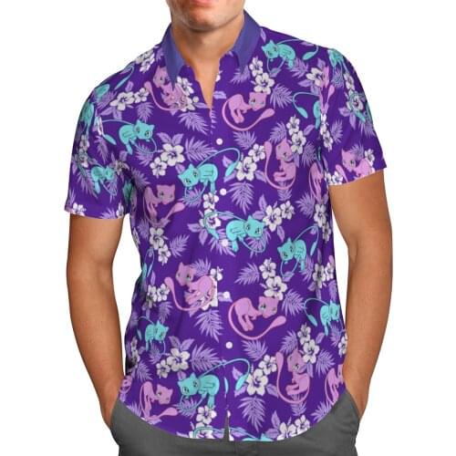 Purple Anime Cat 3D Weeds Beach Hawaiian 2021 Summer Shirt Short Sleeve Shirt Streetwear Oversized Camisa Social Chemise Homme