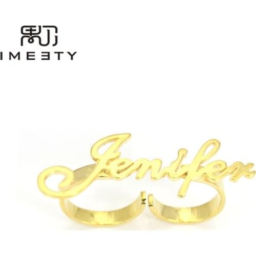 IMEETY personalized couple ring carrie nameplate rings adjustable two finger ring personalized two finger name ring custom gift