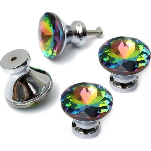 Diamond Shape Design Colorful Crystal Glass Knobs Cupboard Drawer Pull Door Kitchen Cabinet Wardrobe Handles Hardware