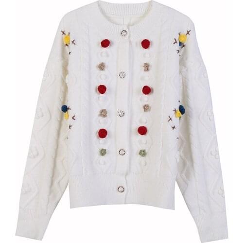 Makuluya WHITE Vintage Casual All-Match Loose Small Floral Appliques Embroidered Knitted Prairie Chic Sweet Coats Mori LiteraryL