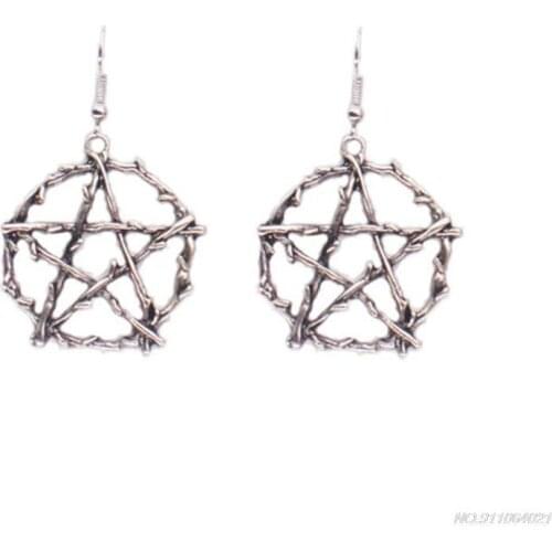 Trendy Big Round Pentagrams Drop Earrings for Women Silver Circle Dangle Earrings Pendientes Punk Party Jewelry Gifts wholesales