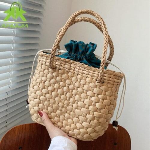 Fashion Straw Bags for Women Handmade Woven Purse Wicker Beach Bag 2021 Summer New Bohemia Hand-Woven High Capacity Rattan Bags
