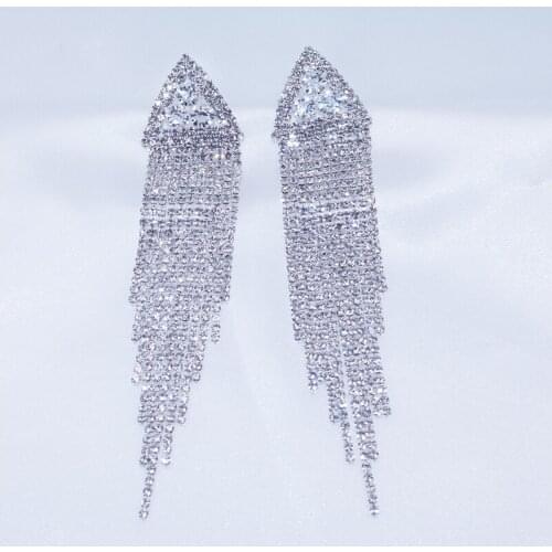 New Trendy Gold Color Geometric Tassel Earrings for Women Crystal Long Tassel Earrings Bride Wedding Jewelry Exquisite Earrings