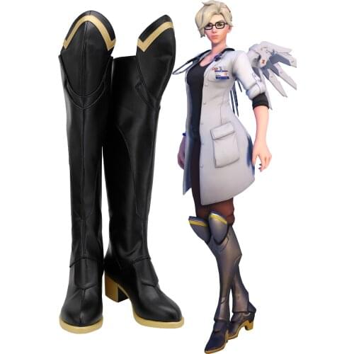 OW Mercy Angela Dr. Ziegler Cosplay Shoes Boots Costume Prop for Halloween Adult Party