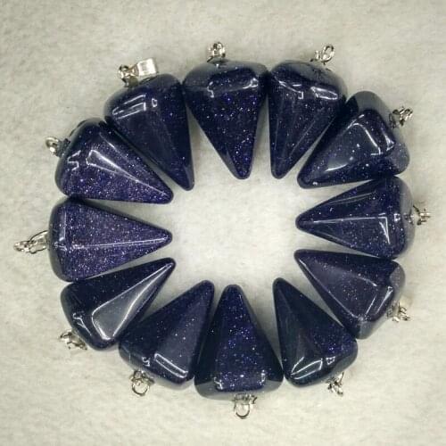 Wholesale 12pcs/lot 2016 Fashion blue sand stone Pyramis Shape charms Pendants For DIY Necklace jewelry making free shipping