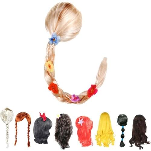 3-12 Years Girls Princess Wig Children Hair Accessories Kids Tangled Jasmine Little Mermaid Moana Snow White Elsa Anna Headwear