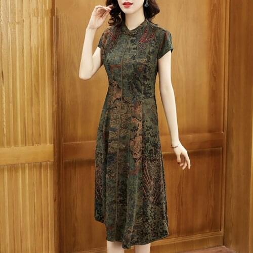 ZUOMAN Women Chinese Style cheongsam formal dress lady party Summer silk cheongsam good quality 4XL dress elegant dress Bodycon