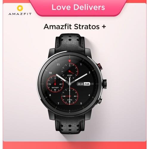 In Stock Amazfit Stratos+ Flagship Smart Watch Genuine Leather Strap Sapphire Glass Flourorubber Strap for Android Phone