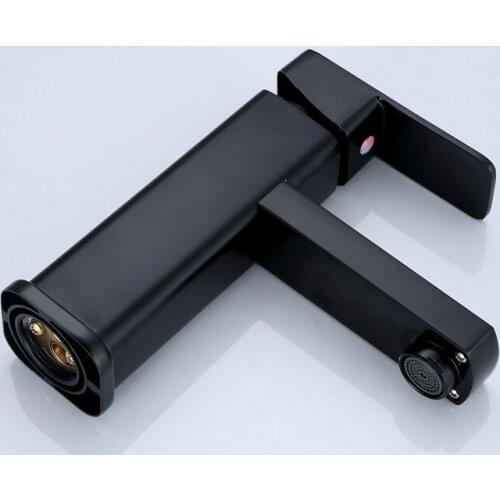 Stainless Steel Black Bathroom Washbasin Faucet Cold and Hot Mixed Bathroom Square Single Hole Basin Faucet