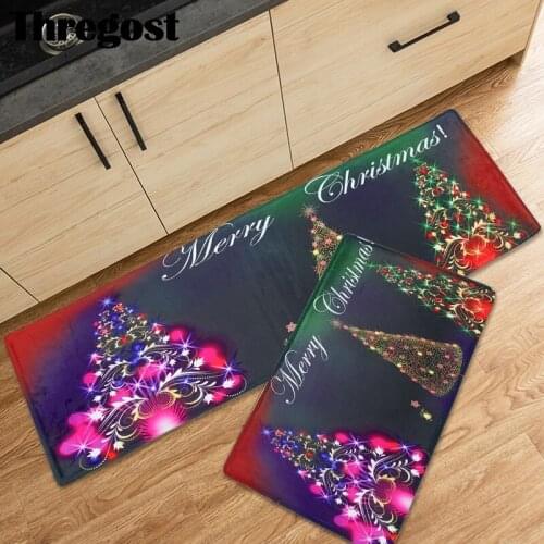Thregost Kitchen Floor Mats Microfiber Suede Antislip Mat 3D Merry Christmas Print Rug for Room Home Decor Carpet Indoor Doormat