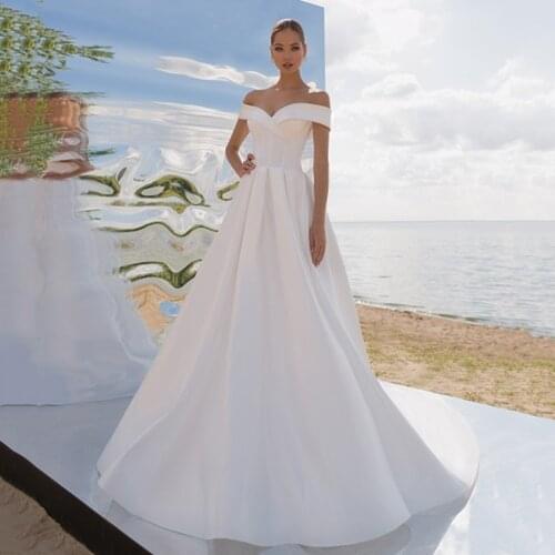 UZN Simple Off The Shoulder Satin Wedding Gowns Sweetheart Satin Bridal Gowns Lace Up Wedding Dress Vestido De Novia