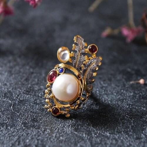 Jewelry Factory Design Wholesale S925 Sterling Silver Retro Thai Silver Female New Baroque Shaped Beads Jewelry Open Ended Ring