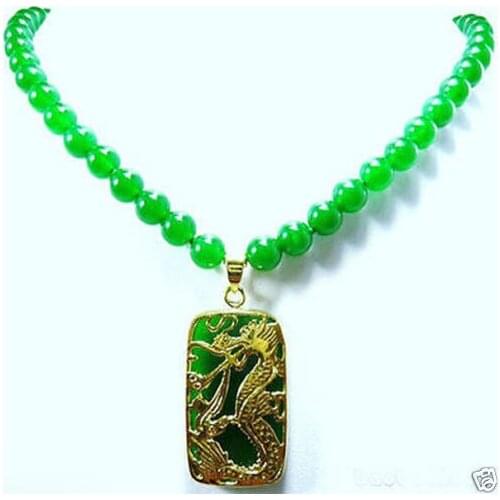 Green Jade Bead Dragon Pendant Necklace 5.27