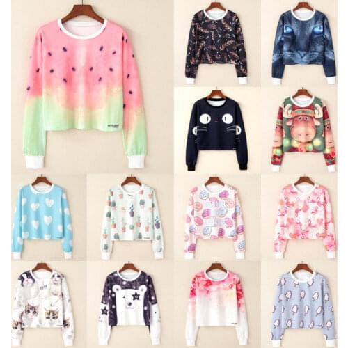 2017 New Cartoon T-shirt O Neck Long Sleeve Multiple Style Youthful Cure Women Comfortable Tees Tops