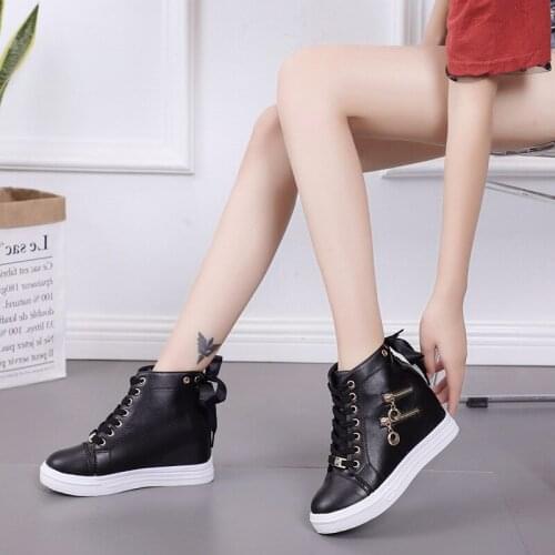 Leather Platform Wedges Shoes for Women Sneakers Comfy Light High Top Casual Breathable Women Sneakers Platform Shoes Fashion