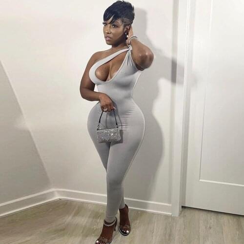 One Shoulder Hollow Out Rompers Womens Jumpsuit Sleeveless Backless One Piece Club Outfits Activewear Stretchy Skinny Catsuits