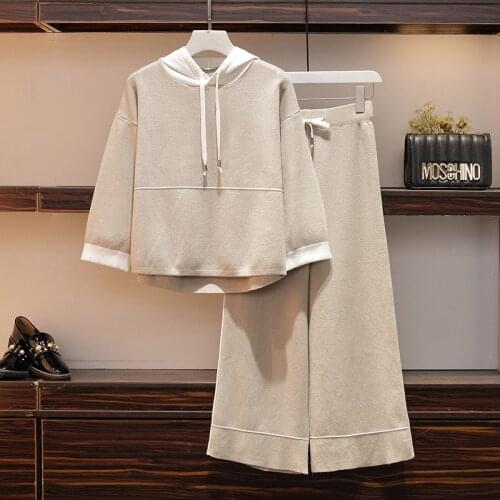 Large size 4xl casual Korean set womens 2021 spring autumn new fashion slimming age-reducing wide-leg pants two-piece sets s164