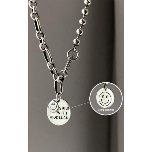 925 Sterling Silver Necklace for Women Retro Fashion Smile Smile Clavicle Chain Jewelry Wholesale