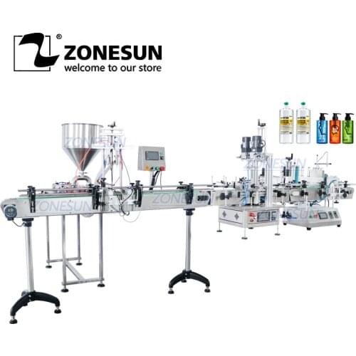 ZONESUN ZS-FAL180C8 Desktop Paste Shampoo Shower Gel Jam Double Nozzles Filling Capping and Labeling Machine Line