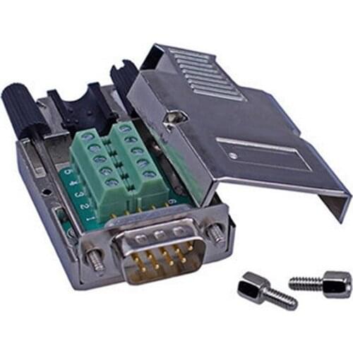 1Pcs DB9 D-SUB RS232 VGA Male Adapter 9 Pin Signals 2 Row Terminal Breakout Metal Cover Solid Pin