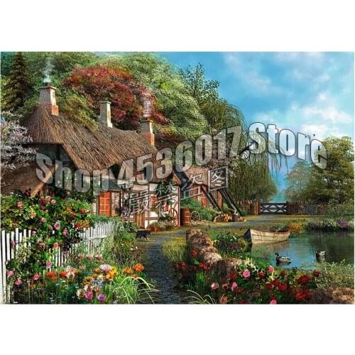 Diamond Embroidery Cottage on a Lake Houses Wall Art Diy Diamond Painting Cross Stitch Full 5D Rhinestone Mosaic Decor Christmas
