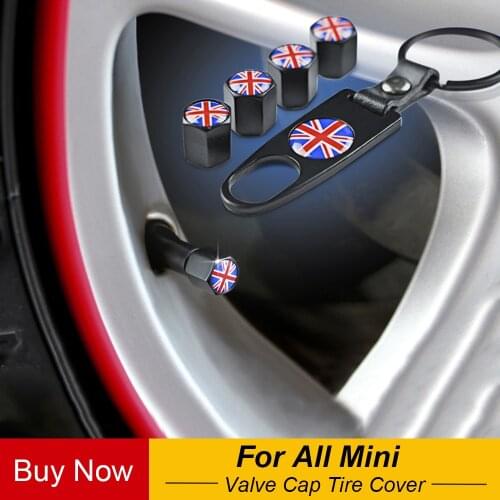 Union Jack Car Tyre Valve Caps Tire Air Dust Stem Covers With Keychain Tool Accessories For BMW Mini Cooper JCW One Car Styling