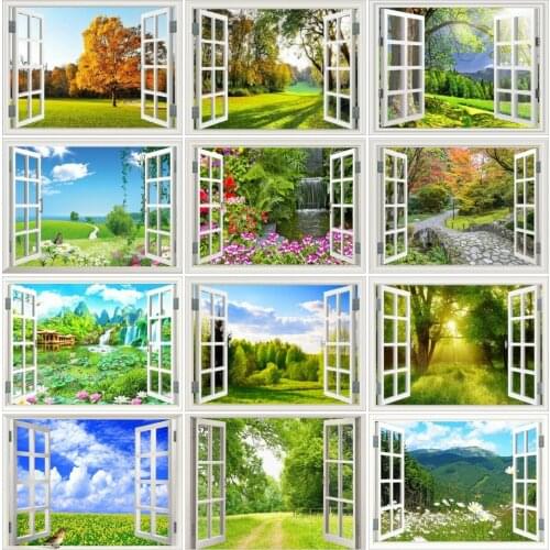 AZQSD Diamond Painting Scenic Window Mosaic Handicrafts Needlework Home Decor Diamond Embroidery Sale Landscape Wall Art Gift