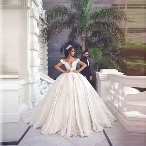 Ball Gown V-Neck Off the Shoulder Custom Made Wedding Gown Bridal Dresses