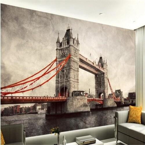 Beibehang Large custom mural London Tower Bridge retro European architectural landscape background wall fluorescent wallpaper