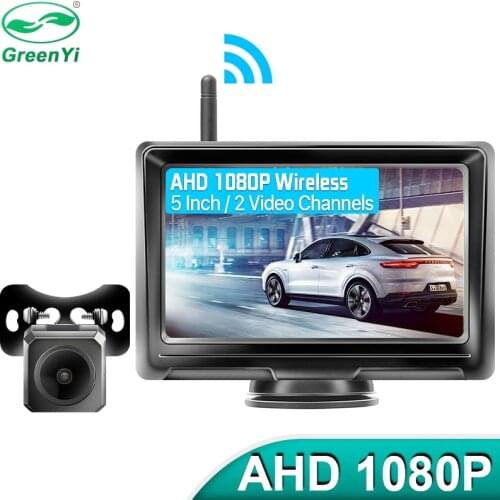 Wireless HD AHD 1080P 5 Inch 500CD IPS 2 Channels Car Video Monitor With AHD Wireless Transmitter Front Rear View Parking Camera