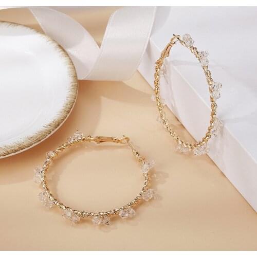 BLIJERY New Temperament Hoop Earrings Brincos Crystal Beads Twisted Circle Earrings for Women Jewelry Gifts Boucles d'oreill