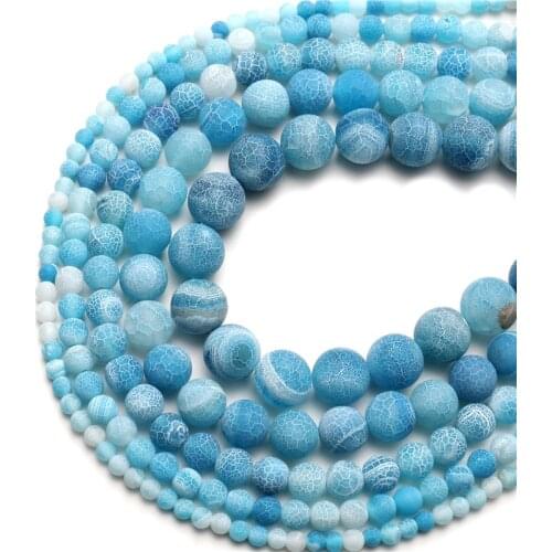 Natural Stone Beads Bule Weathered Agates Round Loose Ball 4/6/8/10/12MM DIY Handicraft Jewelry Bracelet Necklace Making