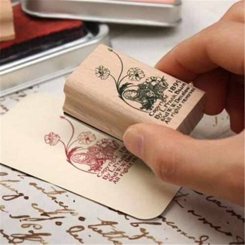 Character Wood Stamps DIY Wooden Rubber Stamp Rose Flower Letters Diary Craft Card Stamps Set For Scrapbooking