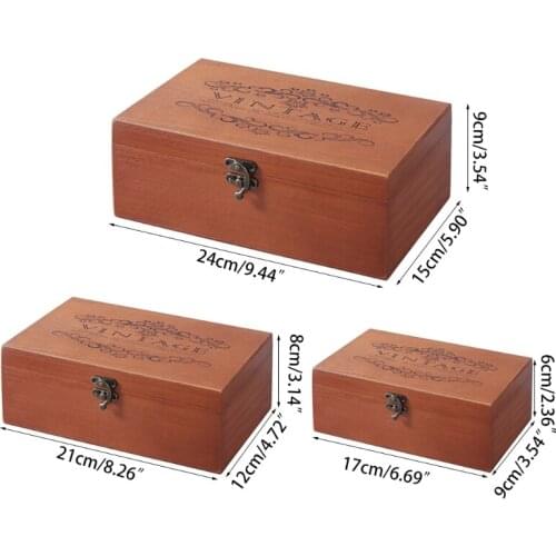 Q9QF Retro Wooden Clamshell Storage Box Home Office Desk Cosmetics Jewelry Sundries Storage Holder with Lock Decorative Case