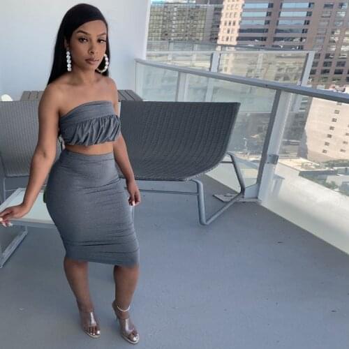 TNNAOFF Summer Solid 2 Piece Set for Women Off Shoulder Backless Bandage Breast Wrap Sexy Mini Dresses Night Club Matching Sets