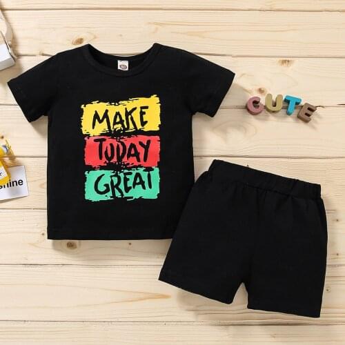 Summer Toddler Infant Baby Boys Clothes Letter Print T Shirt Tops Solid Shorts Outfits Sports Set Boy Sets For 1-4years