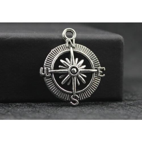 Hot selling antique sliver plated compass charm diy handmade craft pandents jewelry making 20pcs/lot ZA1450
