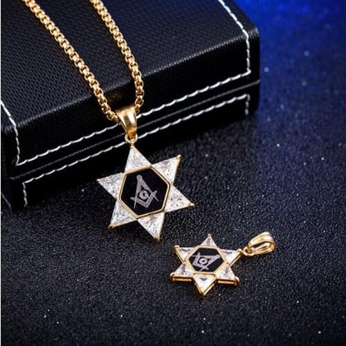 Mens High Quality Metal Gold Plated Star of David Masonic Pendant Necklace Classic Punk Religious Style Amulet Jewelry