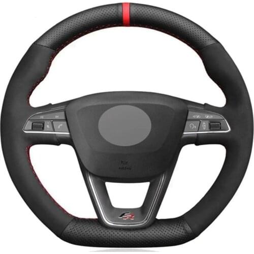 Soft Black Genuine Leather Suede Car Steering Wheel Cover For Seat Leon Cupra R Leon ST Cupra Leon ST Cupra Ateca Cupra Ateca FR