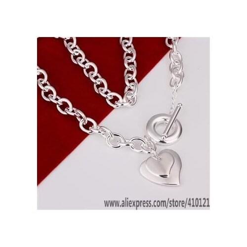 N254 Hot Free Shipping Silver Plated Fine Jewelry,Wholesale -Sterling-Silver Charms Fashion Pendant Dual Hearts Tag To Chain