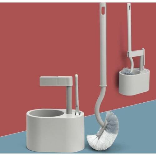 3-Piece Toilet Brush Set Wall-Mounted Non-Porous Storage Rack Comprehensive Deep Cleaning Tool Set Bathroom Accessories