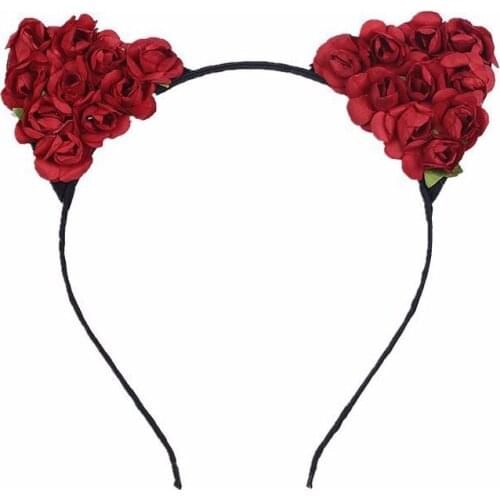 Solid Color Cloth Flower Headband Cartoon Cosplay Cat Ears Festival Hair Accessories for Women Girls Headress Fascinator