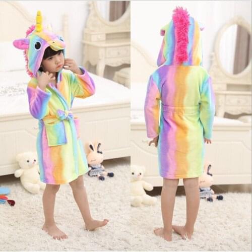 Autumn Winter 2Pcs Kids Baby Flannel Hooded Bath Robe Cartoon Bathing Towel Sleepwear Pajamas Outfits