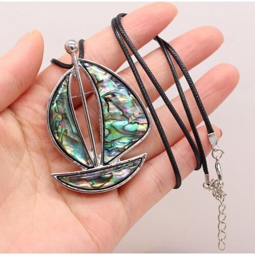Explosive Natural Abalone Shell Alloy Sailing Pendant Necklace Handmade Crafts DIY Sweater Chain Jewelry 40x56mm