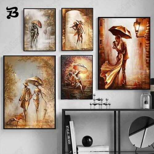 The Romantic Love Art Canvas Painting Wall Art Couple Abstract Wall Pictures Posters and Prints for Bedroom Home Wall Decoration