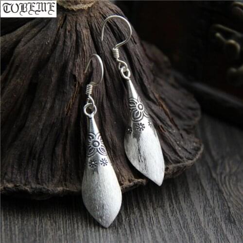 Handcrafted 100% 925 Silver Flower Earrings Thailand Silver Women Earrings Pure Silver Bohemia Drop Earrings