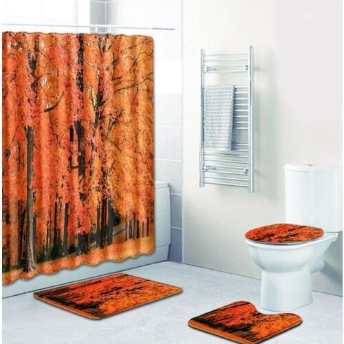 Forest trees printed 3d curtains waterproof fabric washable bathroom shower curtain screen with hooks and bath mat carpet set